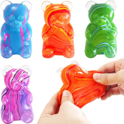 4Gummy Bear Stress Toys |Sugar Filled Bear Squishy Toys|Gel Ultra Squishies High Density Squeeze Balls |Classroom Prize Party Favors Toys Tall 3.5 Inches Colors May Vary