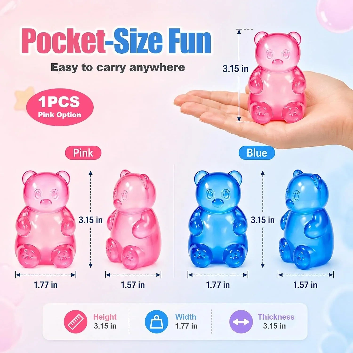 Gummy Bear Squishy，Stress Bear Taba Squishy Toys，Bear Toy Taba Squishy Toys for Adults Stress Relief Squeeze Balls，Sensory Fidget Toys，Valentines Day Gifts Birthday Gifts Party (Pink)