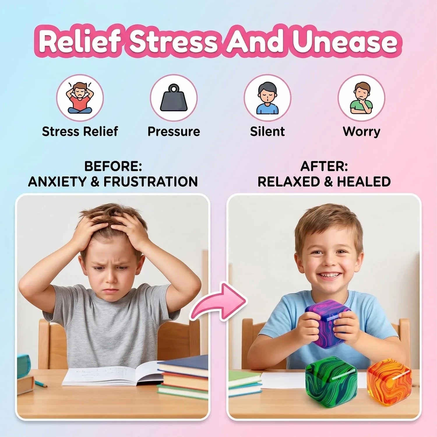 4 Pack Mini Squishy Stress Cube Fidget Toys, Ice Squeeze Cube Sugar Balls, Stress Balls for Kids Adults Squishies Anxiety Stress Relief, Fidgets for Party Favors Classroom Prize