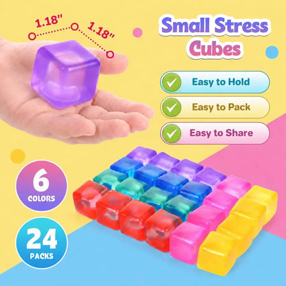 24 Pack Mini Stress Cubes for Kids: 1.18'' Soft Squeeze Toys with Storage Box, Slow Rising Sensory Fidget Toys for Classroom Prizes, Prize Box Toys, Party Favors