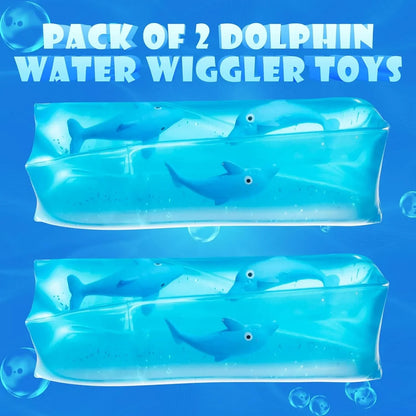 Bedwina Dolphin Water Wiggler Toy - (Pack of 2) 4.75-Inch Water Snake Sensory Fidget Toys & Slippery Water Tube for Birthday Party Favor or Game Prizes for Kids