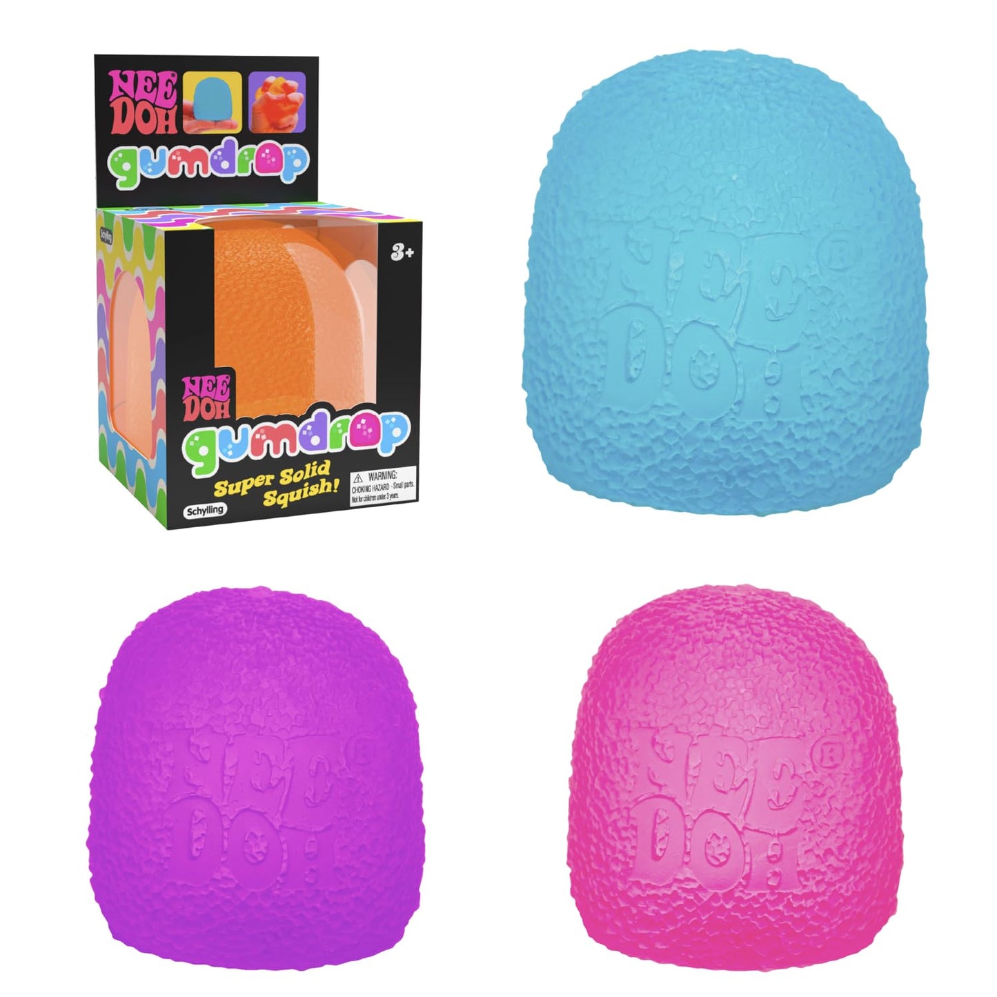 Schylling NeeDoh Gumdrop - Textured Sensory Toy with Super Solid Squish - 2.5" Tall - Colors May Vary (Pack of 1)