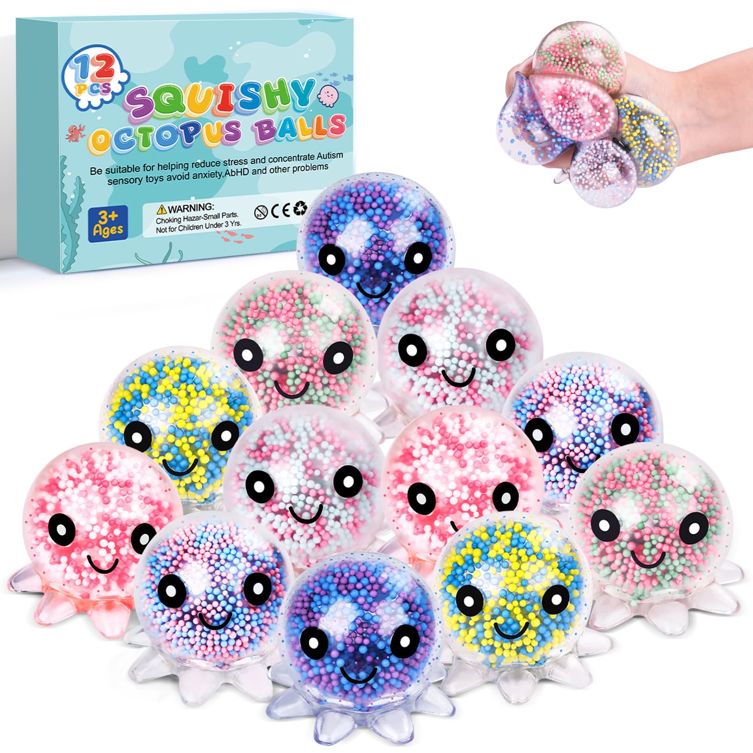 Nee-Doh Schylling Shaggy Groovy Glob! Squishy, Squeezy, Stretchy Stress Balls Neon Colors Gift Set Party Bundle - 3 Pack (Assorted Colors)