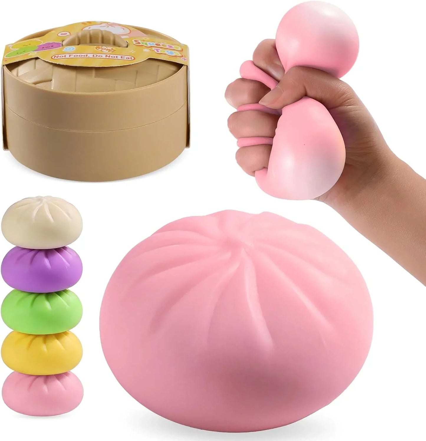 Dumpling Squishy Mystery Box, Mystery Dumpling Squishy Squeeze Stress Balls for Kids & Adults, Sensory Fidget Toys for Anxiety Relief, Crazy Fun Dumplings Ideal Gift for Boys,Girls,Teens(Pink) - US 1850