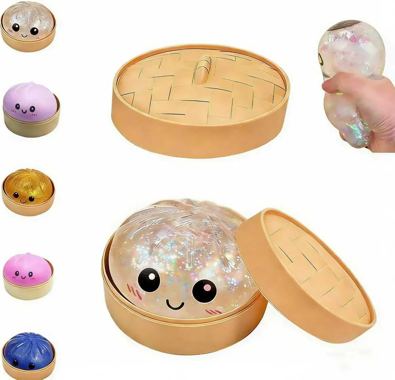 Dumpling Squishies,Glitter Dumpling, Glitter Squishy with Box,Easter Basket Stuffers (White) - US 9128