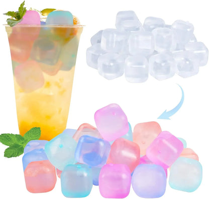 80 Pack Color-changing Reusable Ice Cube for Drinks, Colorful Square Plastic ice Cubes Without Diluting BPA Free, Refreezable Ice Cubes for Coffee, Wine, Whiskey, Cocktails - US 4733