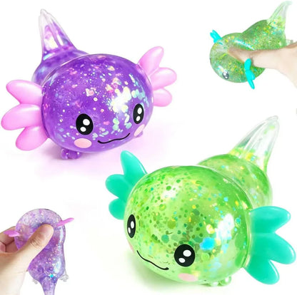 2pack Glitter Axolotls Squishies Toy, Axolotls Stress Relief Toy,Soft Squeeze Sensory Fidget Gadget for Teen & Adult, Office Desk Decor, Party Favors(Purple+Green) - US 7274