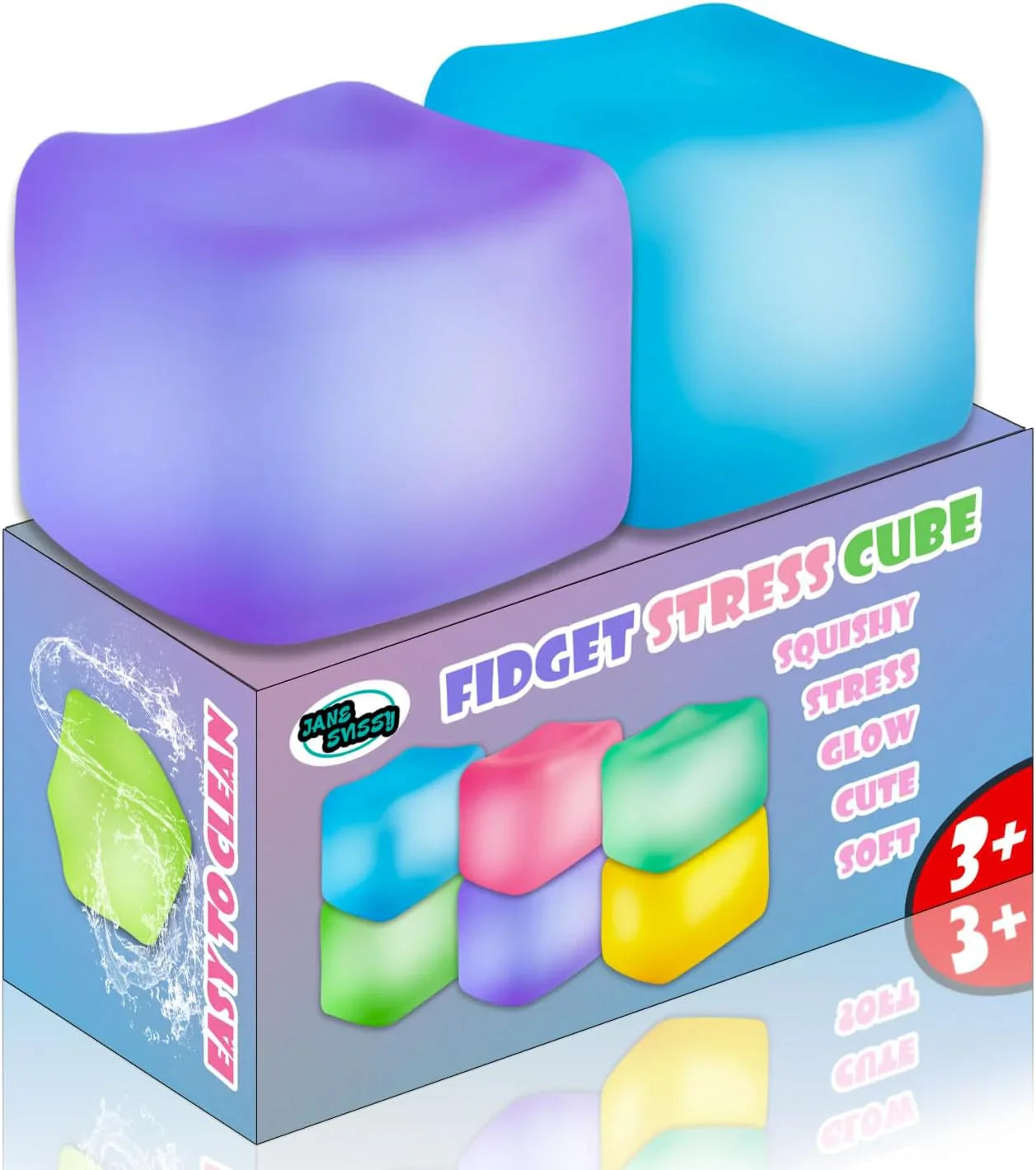 2Pcs Stress Cube Glow in The Dark,Fidgets for Teens,Adults, Kids,Super Solid Squishy Toy,Squeeze Toys,Ice Cube,High Density Squeeze Toys,Stocking Stuffers,Cool Things(Blue + Purple) - US 5354