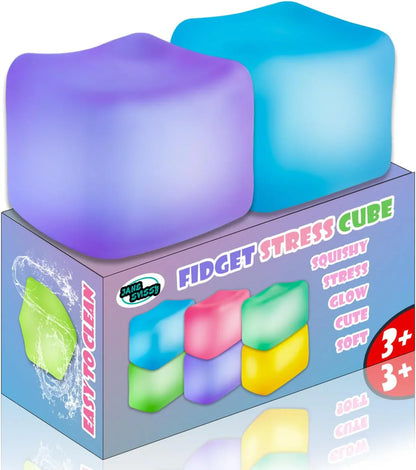 2Pcs Stress Cube Glow in The Dark,Fidgets for Teens,Adults, Kids,Super Solid Squishy Toy,Squeeze Toys,Ice Cube,High Density Squeeze Toys,Stocking Stuffers,Cool Things(Blue + Purple) - US 1689