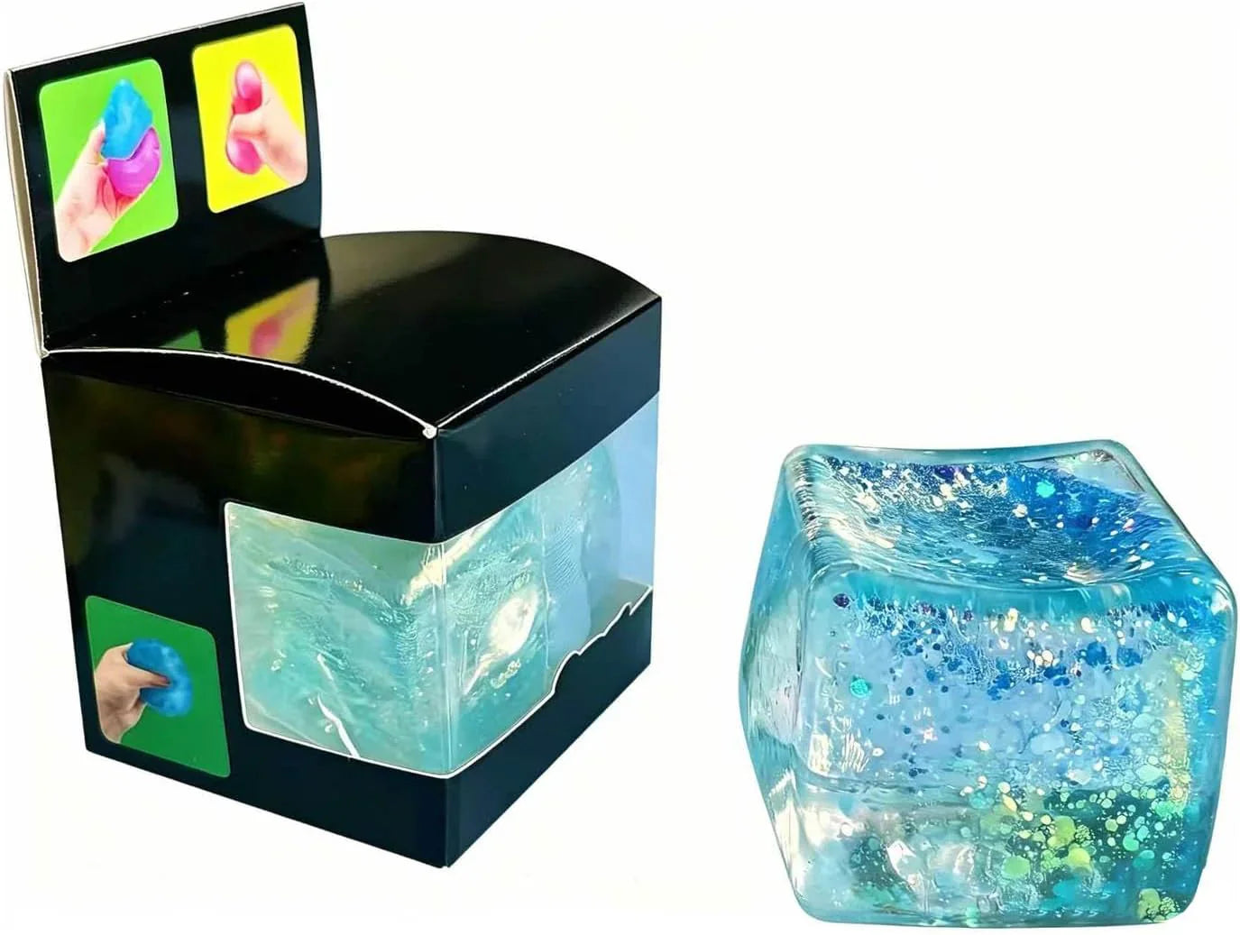 Premium Block Cube Squishy-Squishy Stress Cube,Slow Rise Fidget Cube Squishies Sensory Soft High Density Ice Squeeze Ball Fidget Toy Ice Cube Slow Rise (Blue) - US 8094