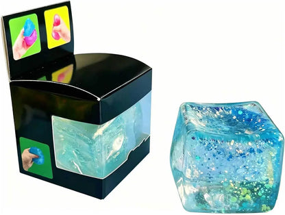 Premium Block Cube Squishy-Squishy Stress Cube,Slow Rise Fidget Cube Squishies Sensory Soft High Density Ice Squeeze Ball Fidget Toy Ice Cube Slow Rise (Blue) - US 8094