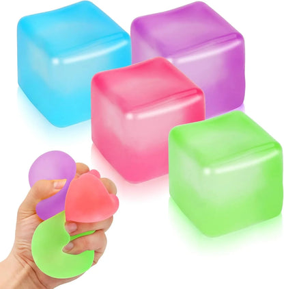 4 Pack Stress Cube Sensory Fidget Toys for Anxiety Stress Relief, Slow Rising Fidget Cube Squeeze Toys, Squishy Cube Filled with Thick Substance, Ice Cube Stress Balls for Adults Kids - US 3191