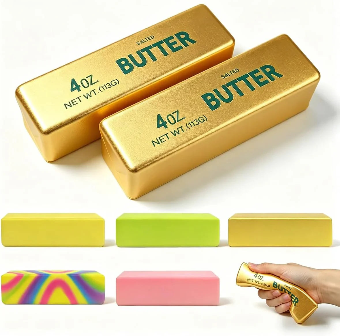 2 Pack Butter Squishy Toys Slow Rising Soft Squeeze Toy Stress Relief Fidget Toys for Kids Party Favors Birthday Gifts Adults Office Desk Toys (Gold) - US 5888