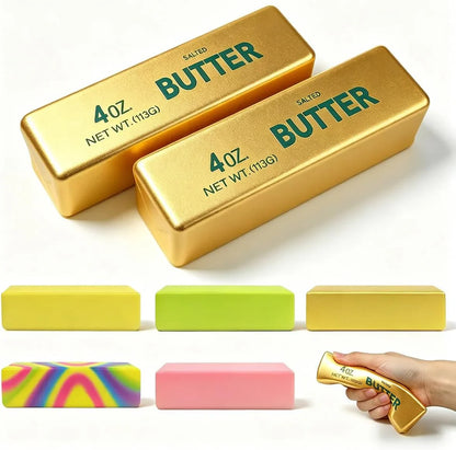 2 Pack Butter Squishy Toys Slow Rising Soft Squeeze Toy Stress Relief Fidget Toys for Kids Party Favors Birthday Gifts Adults Office Desk Toys (Gold) - US 5888