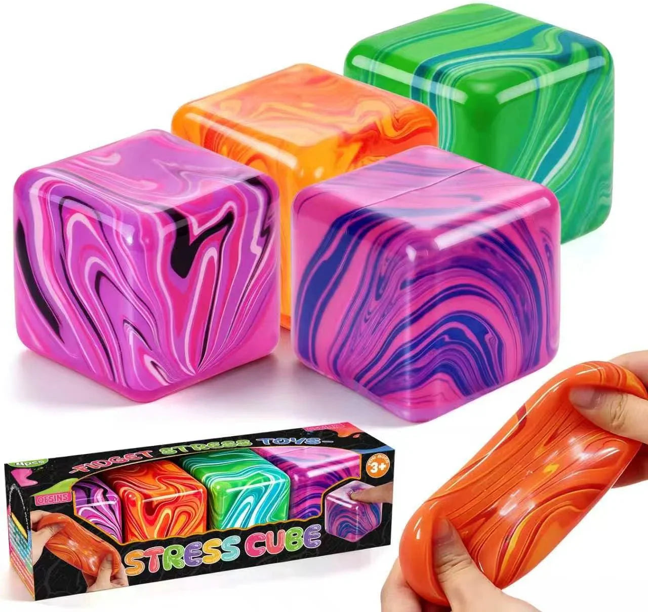 4 Pcs Stress Cube Squishies Fidget Toys, Ice Cube Shape Squeeze Toys, Slow Rise Stress Balls Sensory Toy for Kids Adults with Autism, Stress Relief Classroom Prize, Easter Basket Stuffers - US 4739
