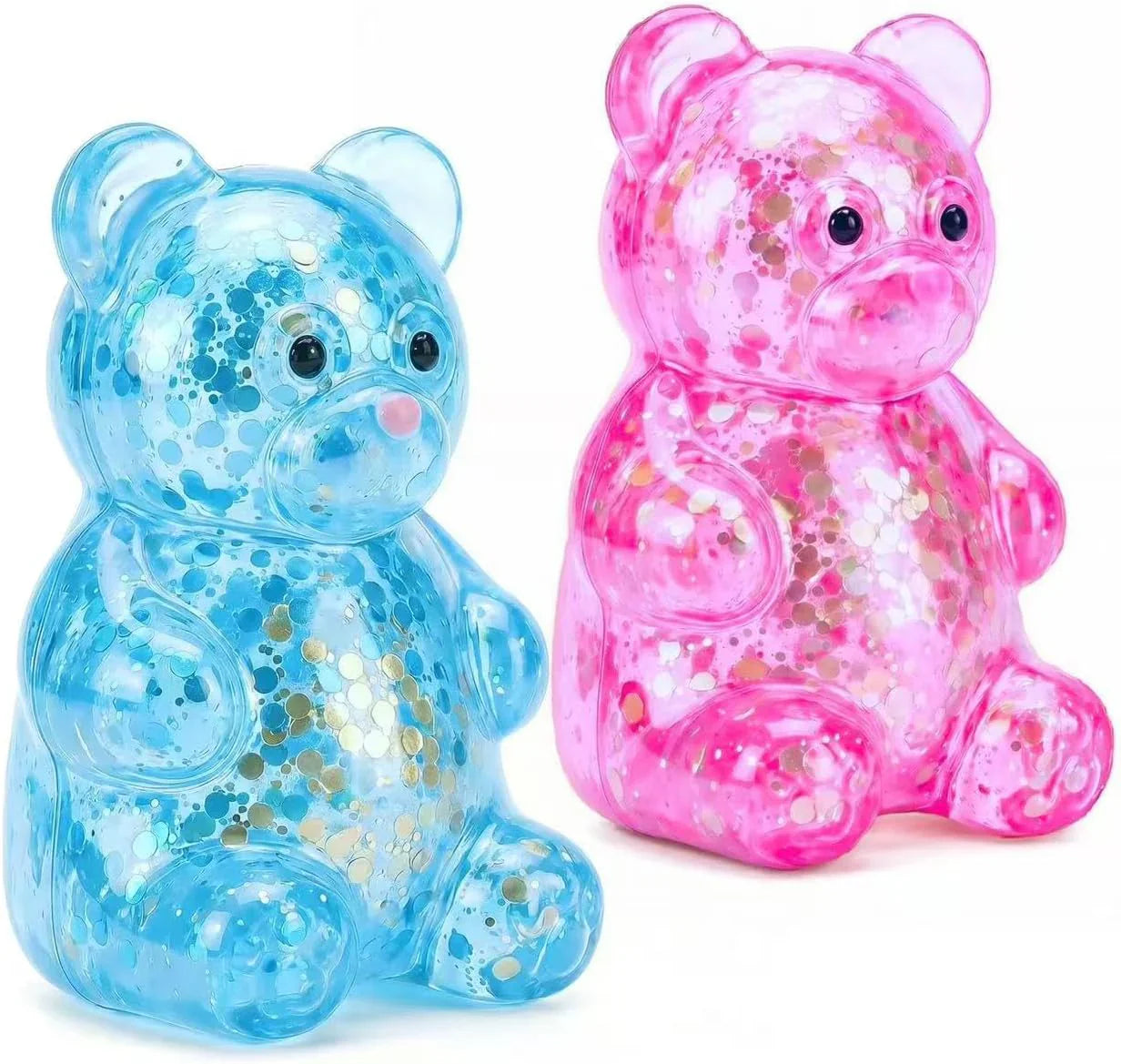2 Pack Bear Squishy Sugar Fidget Stress Balls, Glitter Colorful Bear Sensory Stress Balls for Anxiety Relief, Animals Squishy Squeeze Balls Fidget Toys for Boys and Girls - US 9407