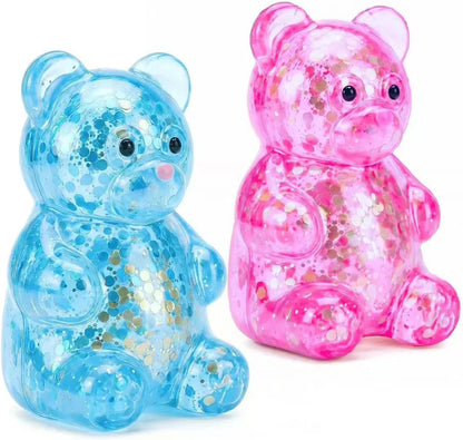 2 Pack Bear Squishy Sugar Fidget Stress Balls, Glitter Colorful Bear Sensory Stress Balls for Anxiety Relief, Animals Squishy Squeeze Balls Fidget Toys for Boys and Girls - US 9407