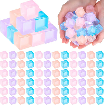 100 Pcs Mini Ice Cube Stress Balls Bulk Squeeze Square Ball Sensory Stress Relief Mini Ice Cube Prize Birthday Party Favor Bags Box Filling, 4 Colors - US 4029