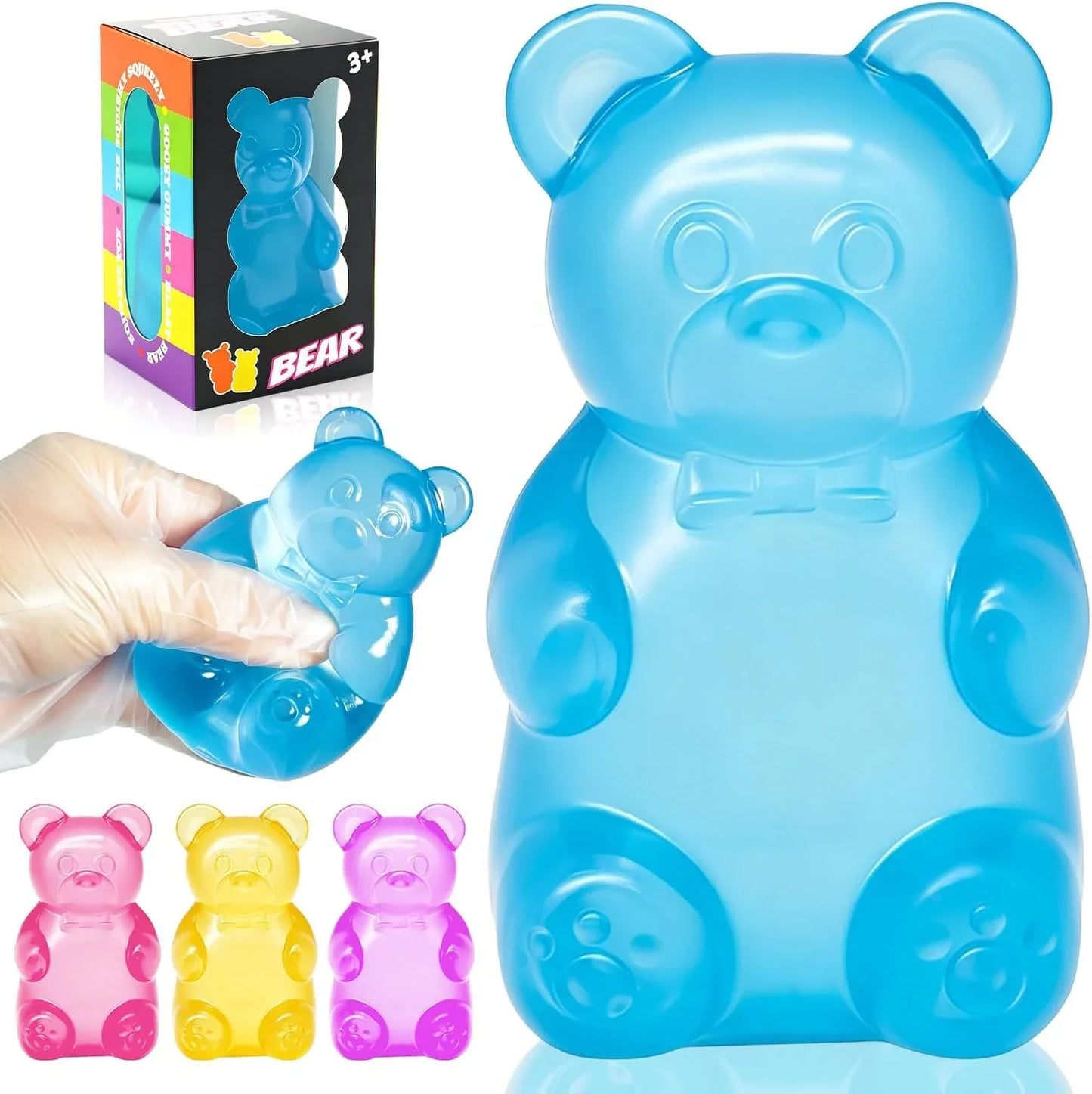 Bear Squishy Toy, Slow Rising Stress Relief Sugar Squeeze Toys for Kids & Adults, High Density Sensory Stress Balls, Stocking Stuffers, Birthday Party Favors, Anxiety Relief Toys for Boys Girls (Blue) - US 3542