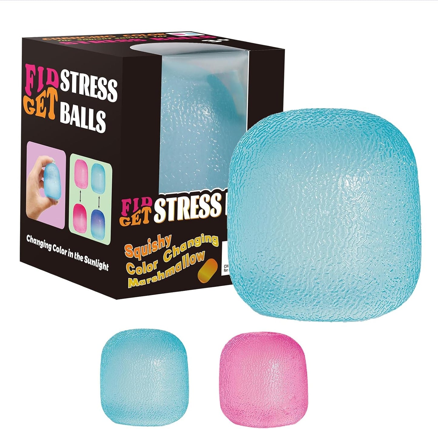 Fidget Toys Stress Balls for Kids & Adults - Changes Color in The Sun - Malt Sugar Squishy Fidget Toys - Slow Rise Gel Ball - Stretchy Squeeze Stress Relief Balls for Anxiety - US 5559
