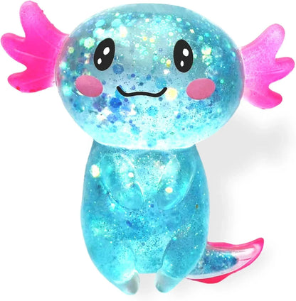 Axolotl Squishy Stress Relief Toy Glitter Fidget Toys Cute Malt Sugar Axolotl Toy Fidget Toys for Kids Youth Adult, Party Favors Anxiety Relief Squishy Toys(Blue) - US 8700
