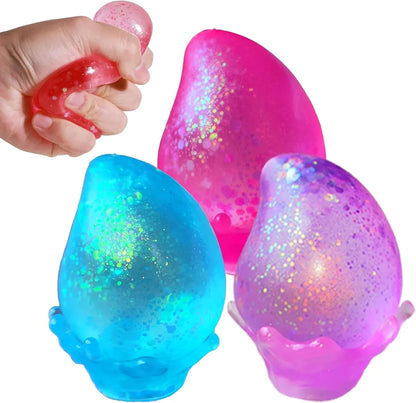 3Pack Fidget Toys for Kids, Dream Squishy Drop - Glitter Squishy Cube Slow Rise Stress Cube for Adults, Glitter Balls Squishies Sugar Mango Fruit Stress Balls for Anxiety Relief - US 7784