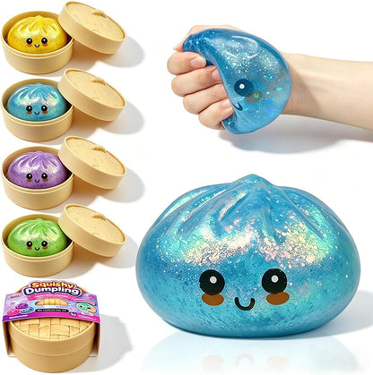Anditoy Dumpling Stress Balls Glitter Squishy Toys Giant Squishy Mystery Box Squeeze Toys for Adults Stress Relief Desk Toys Kids Party Favors Birthday Gifts (Blue) - US 2555