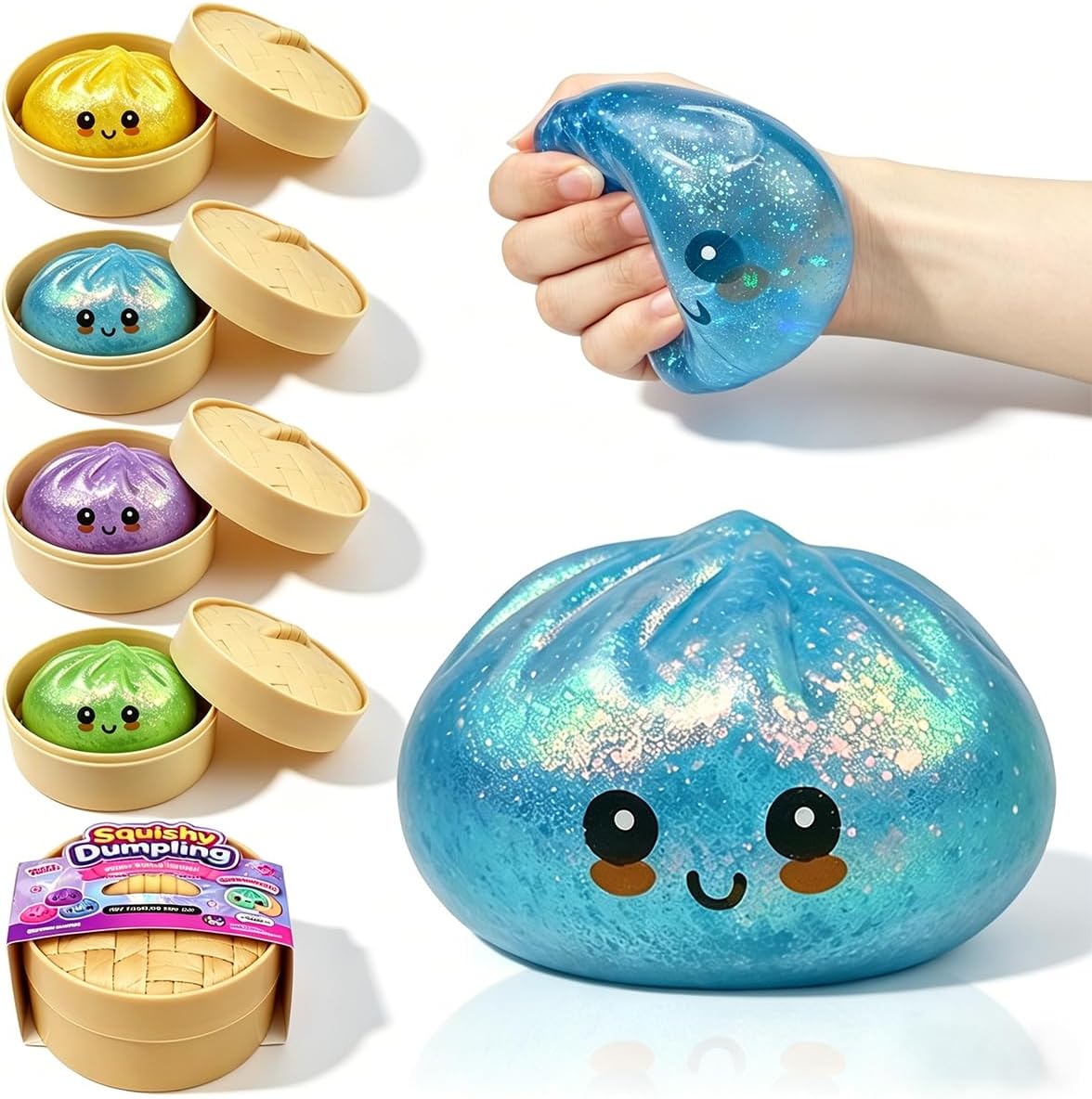 Anditoy Dumpling Stress Balls Glitter Squishy Toys Giant Squishy Mystery Box Squeeze Toys for Adults Stress Relief Desk Toys Kids Party Favors Birthday Gifts (Blue) - US 1570