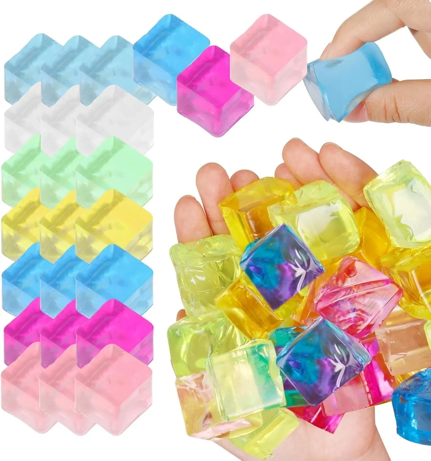 Ice Cube Sensory Toys 24 Pcs Squishy Fidget Stress Cube for Adults Kids Anxiety Stress Relief Hand Therapy Sensory Squishy Ball Classroom Prize Box Toys - US 8496