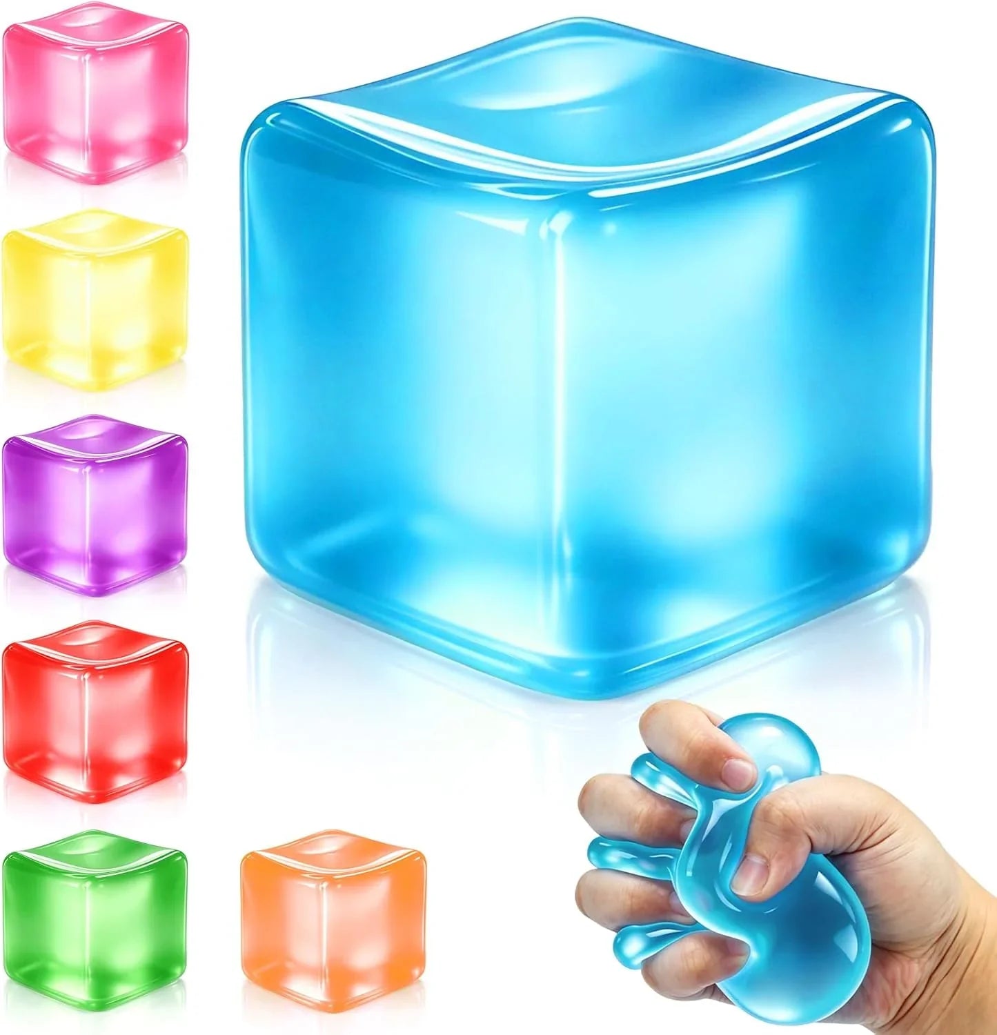 Squishy Ice Cube Stress Balls, Slow Rising Stress Relief Toy, Squeeze Ball Fidget Toys for Adults Teens Boys Girls, Sensory Toys for Kids with Autism, Party Favors Gifts (Blue) - US 4248