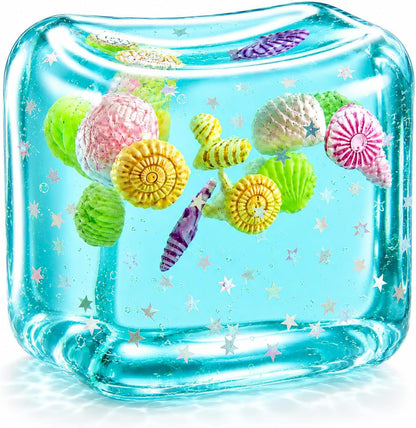 Large Squishy Ice Cube Stress Ball - Slow Rising Maltose Texture Jelly Fidget Toys with Star Glitter - Sensory Squeeze Toy for Anxiety Relief - Desk Gifts for Kids & Adults - US 8184