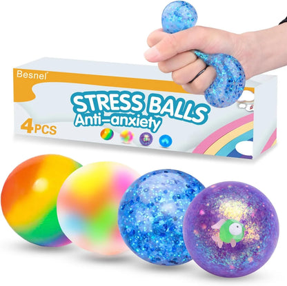 Stress Balls Set, Squishy Stress Ball, 4 Pack Squeeze Ball for Adults, Squeeze Ball for Adults Stress Relieve, Stress Relieve, Increase Entertainment - US 3998