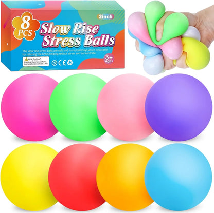 8 Pack Slow Rising Stress Ball,Stress Balls for Kids Adults,Stretchy Fidget Toys for Anxiety Relief,Hand Therapy Sensory Squishy Ball,Squishy Toys,Treasure Prize Box Toys for Kids Classroom - US 9489