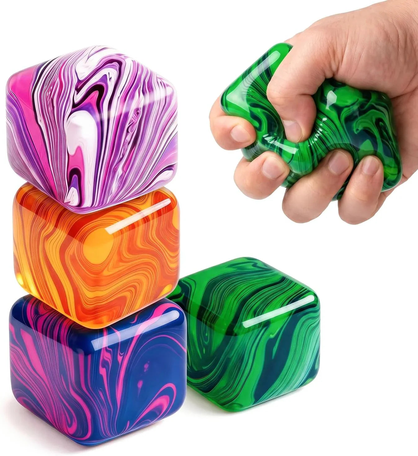 LAHAND 4 Pack Slow Rising Stress Cube,Ice Cube Squishy for Anxiety Stress Relief, Soft Squishy Toys for Party Favors Gifts Classroom Prizes - US 3608