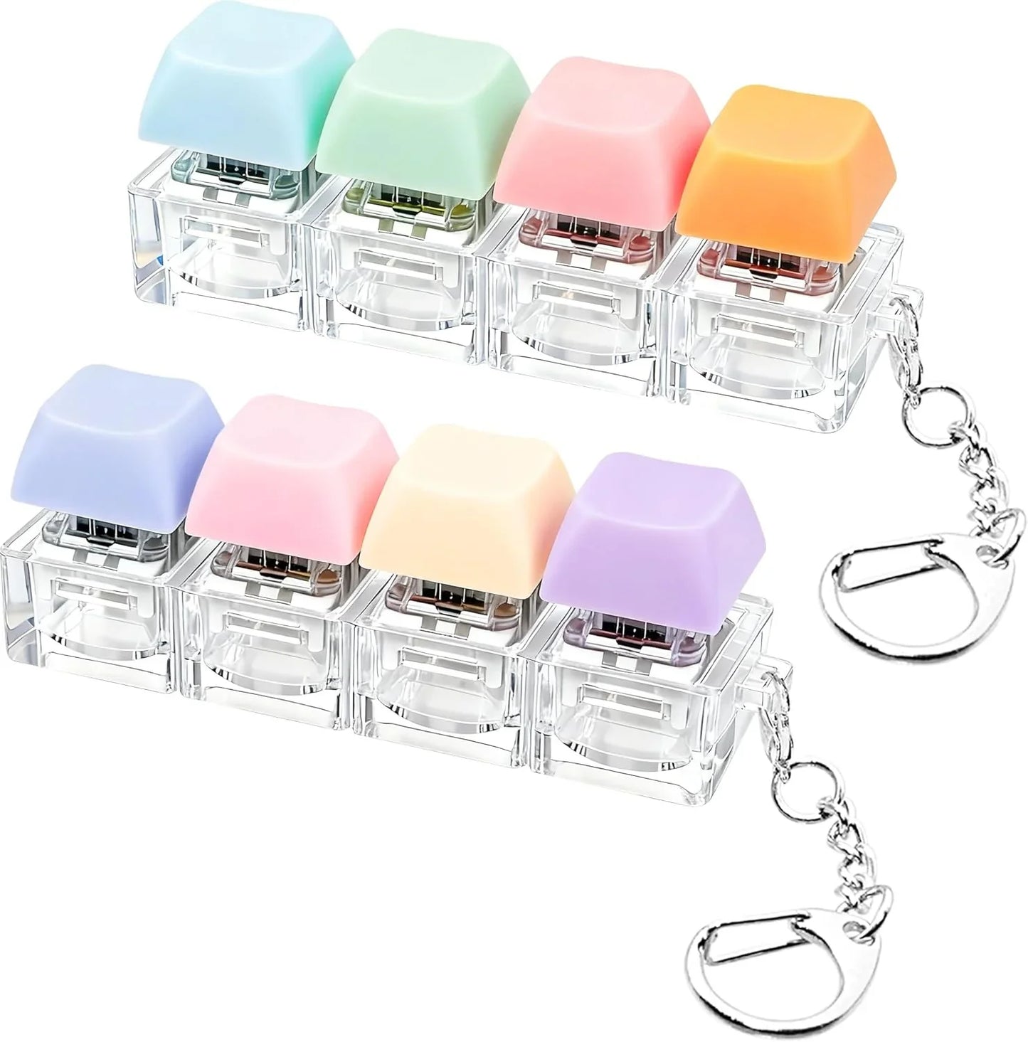 2 PCS Keyboard Fidget Toy, Keyboard Fidget Keychain 4-in-1 Keyboard Decompression Button Finger Clicker Toys, Button Stress Relief Fidget Gifts to Relief Stress (Purple Blue Pink Orange) - US 5211