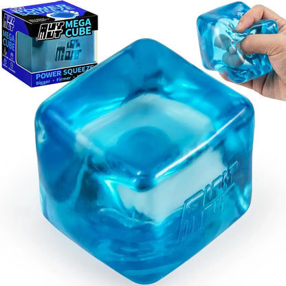 Premium MEGA Cube – Oversized Heavy-Duty Squishy Fidget Toy for Big Hands & Adults, Ultra-Firm Gel for Stress Relief & Sensory Focus, Lab & CPC/ASTM Certified (Blue) - US 7360