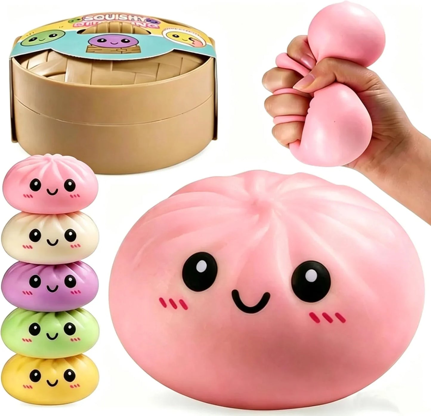 Mystery Dumpling Squeeze Toys Stress Balls Sensory Toy Soft Squeeze Decompression Dough for Adults (Pink) - US 1219
