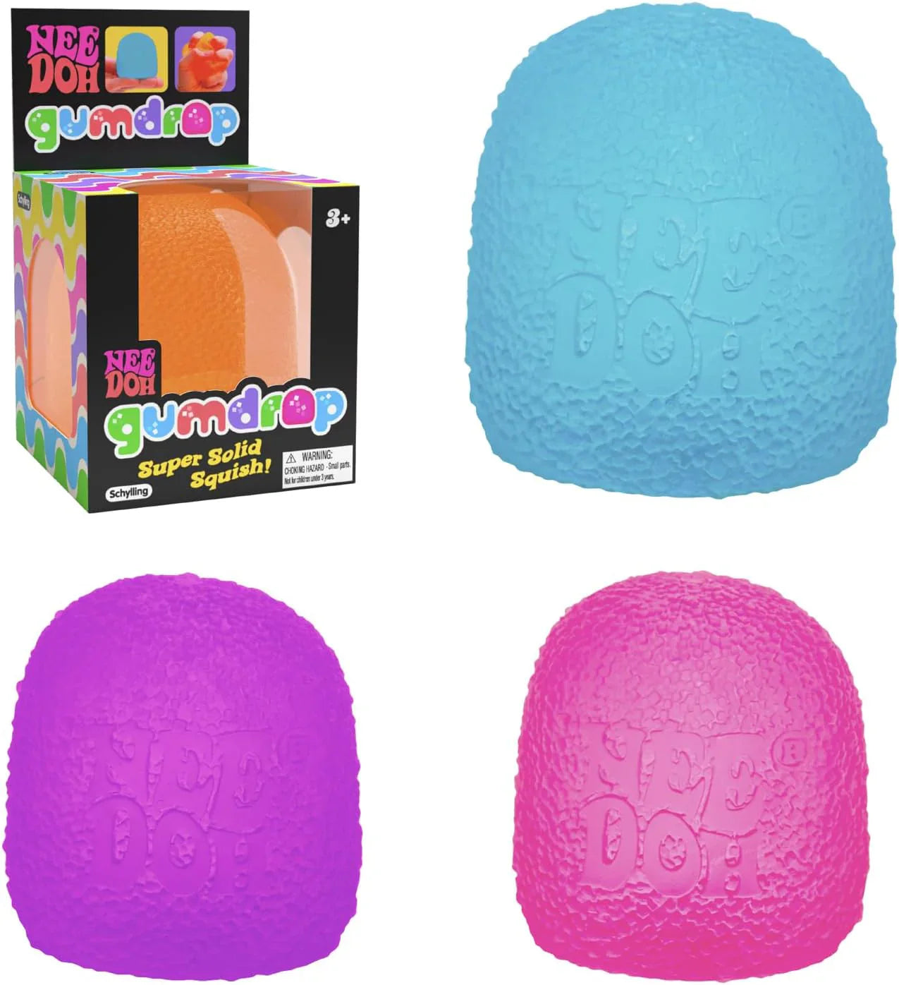 Schylling NeeDoh Gumdrop - Textured Sensory Toy with Super Solid Squish - 2.5" Tall - Colors May Vary (Pack of 1) - US 2849