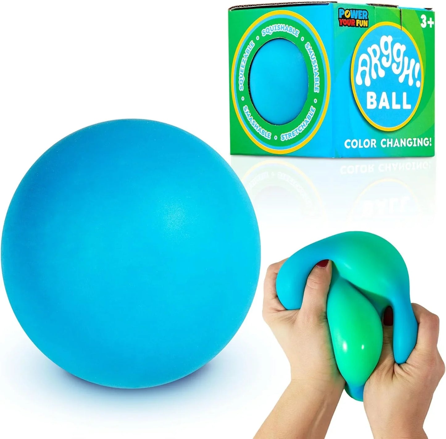 Power Your Fun Arggh Large Stress Ball for Adults and Kids - 3.75 Inch Tension Relief Ball Fidget Toy, Color-Changing Stress Relief Hand Squeeze Sensory Balls Big Squishy Toys for Kids (Blue/Green) - US 2643
