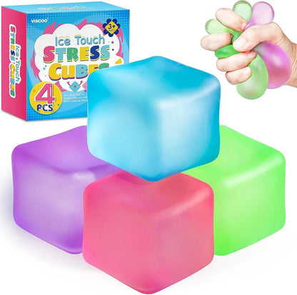4 Pack Stress Cube, Slow Rising Ice Cube Stress Balls for Adults Kids, Sensory Fidget Toy for Anxiety Relief, Square Shape Squishy Balls for Classroom Prizes, Cube Squishy for Party Favors - US 6555
