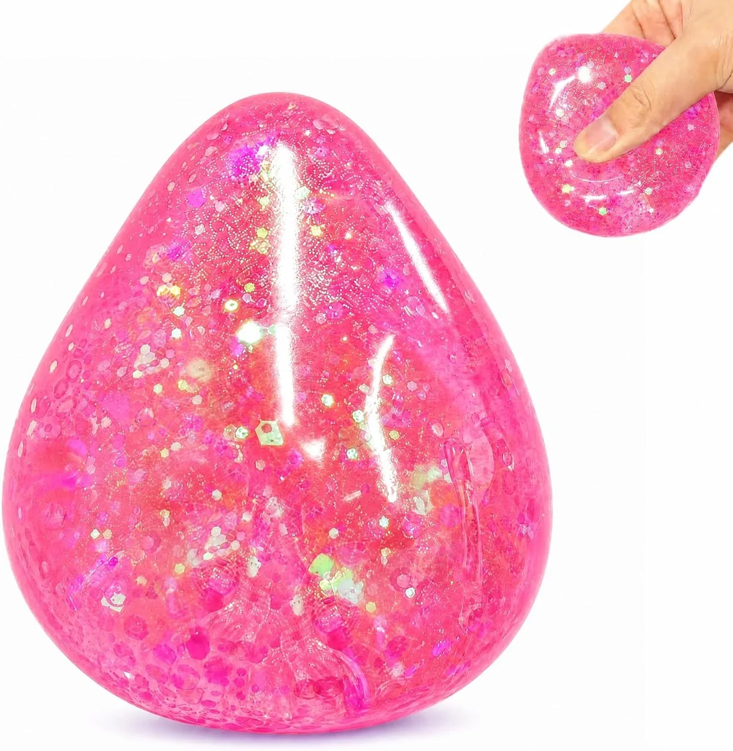 Squishy Drop Stress Balls for Girls & Kids, Glitter Pink Squeeze Stress Sugar Ball, Slow Rising Sugar Squishy Toys, Sensory Fidget Toy for Anxiety Relief, Party Favors and Birthday Gifts - US 2084