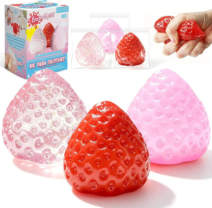 3Pcs Big Taba Squishies Strawberry, Cute Strawberry Squeeze Toys, Upgrade Fruit Squishies, Kawaii Sticky Stress Toy, Clear Fidget Toys, Valentines Gift for Kids, Teen Boys Girls Birthday Gift Ideas - US 2169