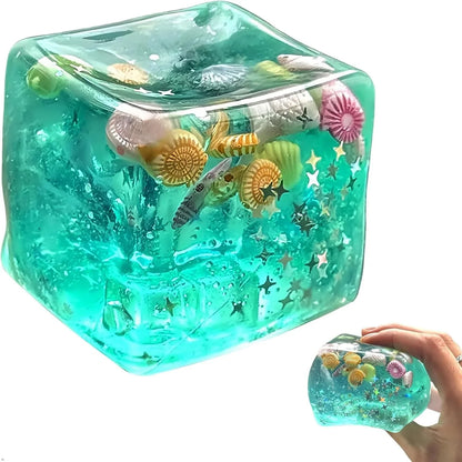 Ice Cube Cube Fidget Toys - Sensory Toys for Kids with Real Sea Shells, Squishy Fidget Toy for Kids & Adults | Non-Toxic Squeeze Ball for Anxiety, Focus & Calm for School, Office - US 7481