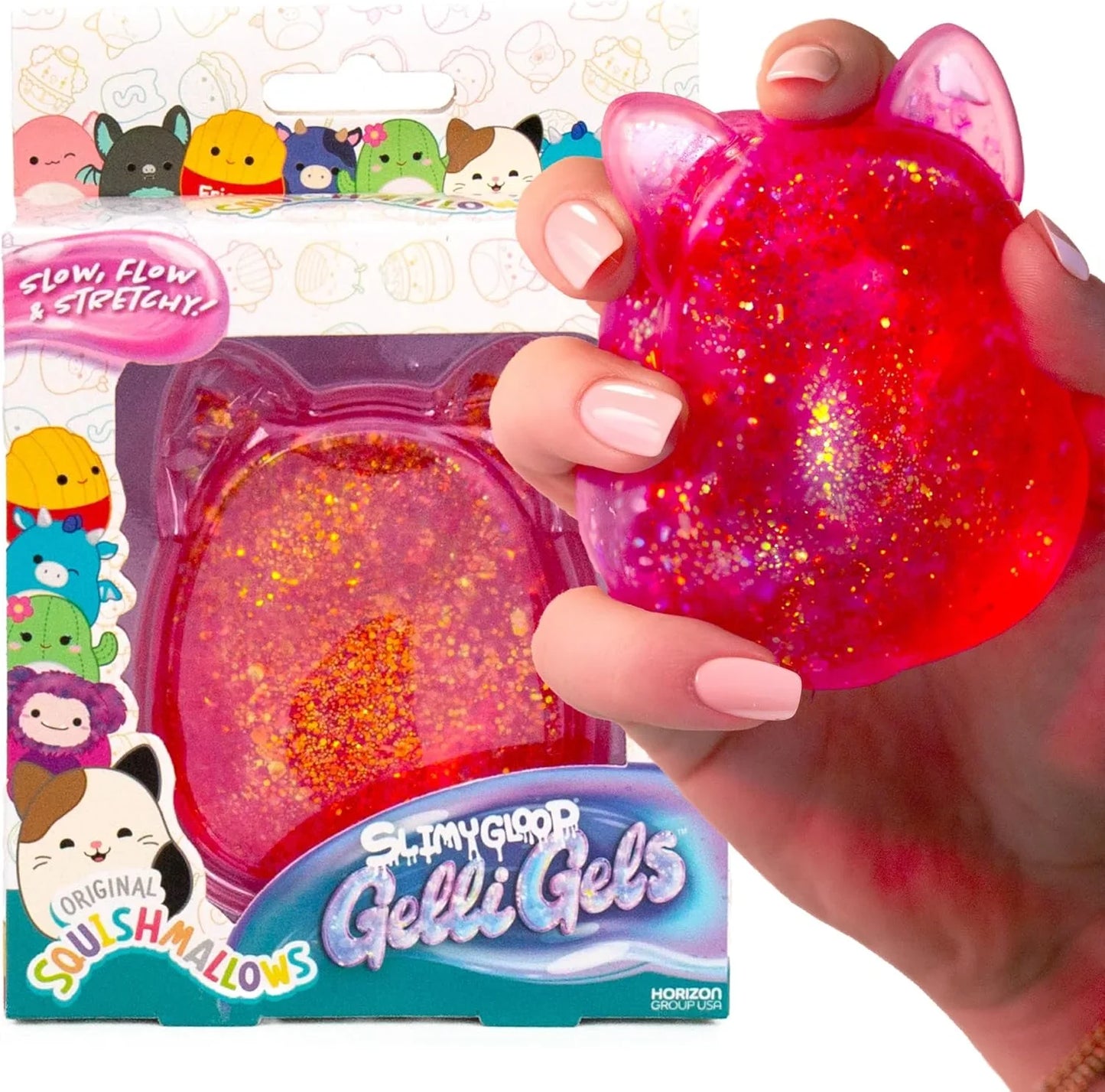 Original Squishmallows™ SLIMYGLOOP Pink Gelli Gels™, Slow Rising Sensory Squeeze Toy with Glitter, Gel Filled Fidget Toys - US 2952