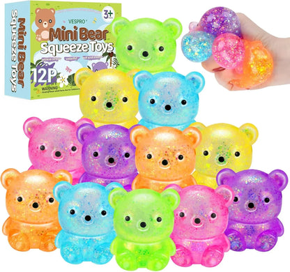 12Pack Fidget Toys Squishy ，Cute Bear Squeeze Ball , Bulk Squishy Fidget Squeeze Play Toys，Pull Stretch Classroom Prize Party Favors Toys for Kids - US 3330
