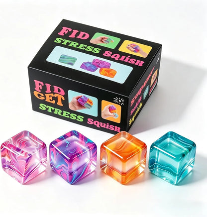 4Pack Fidget Toys Mini Squishy Stress Cube, Stress Balls for Kids, Adults Squishies Anxiety Stress Relief, Ice Squishy Cube Sugar Balls, Sensory Toys for Kids with Autism, Fidgets for Classroom Prize - US 7524