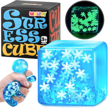 Squishy Fidget Toys Adults Stress Cube - Glow in The Dark Snowflakes Sensory Toys for Kids with Autism Stress Balls for Kids Teens Squeeze Squishy Toys Easter Basket Stuffers - US 4515